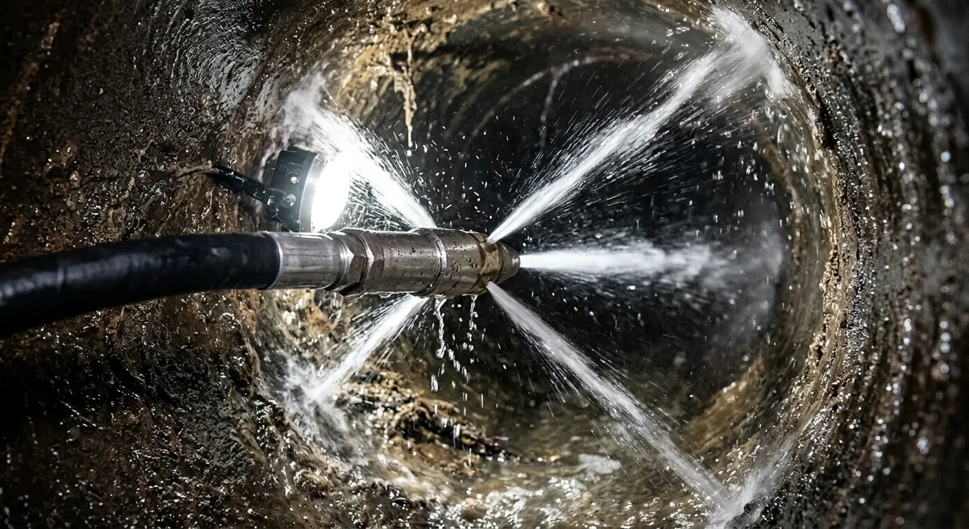 High-pressure hydro jetting nozzle cleaning sewer pipe for Storm Drain Cleaning in McGregor